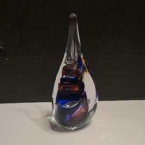 Elegant Glass Art Sculpture with Blue and Purple Accents Made In POLAND